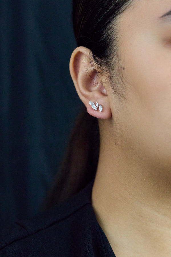 1.11 Carats Total Marquise Cut Diamond Climber Earrings in White Gold