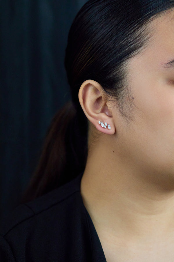 1.11 Carats Total Marquise Cut Diamond Climber Earrings in White Gold