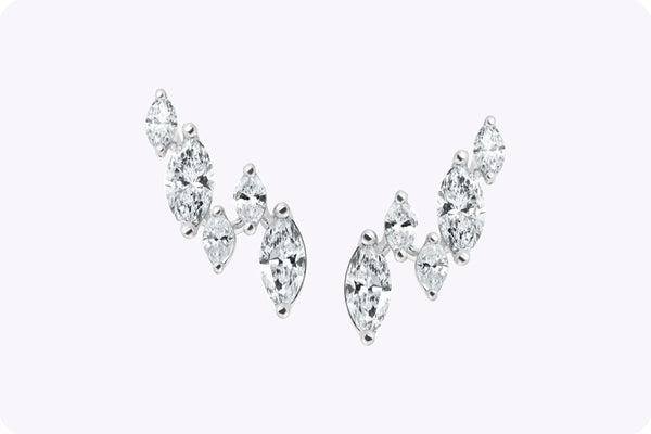 1.11 Carats Total Marquise Cut Diamond Climber Earrings in White Gold