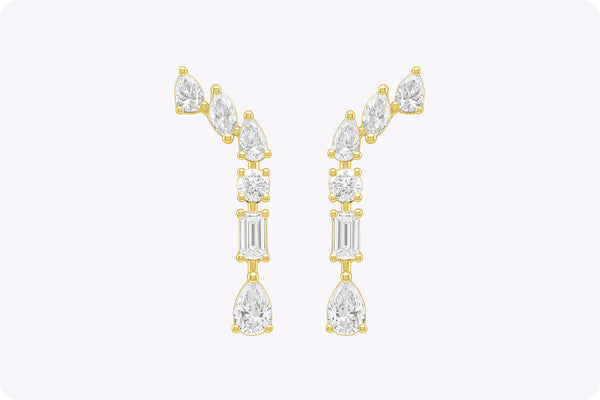 1.38 Carats Total Mixed-Cut Diamond Drop Earrings | Roman Malakov


