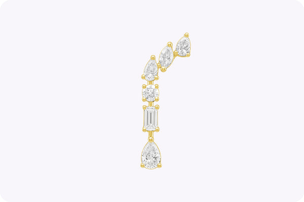 1.38 carat mixed cut diamond drop earrings in yellow gold
