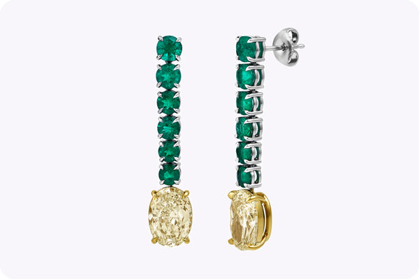 6.15 Carat Mixed Cut Diamond and Emerald Drop Earrings in Platinum