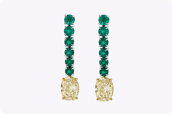 6.15 Carat Mixed Cut Diamond and Emerald Drop Earrings in Platinum