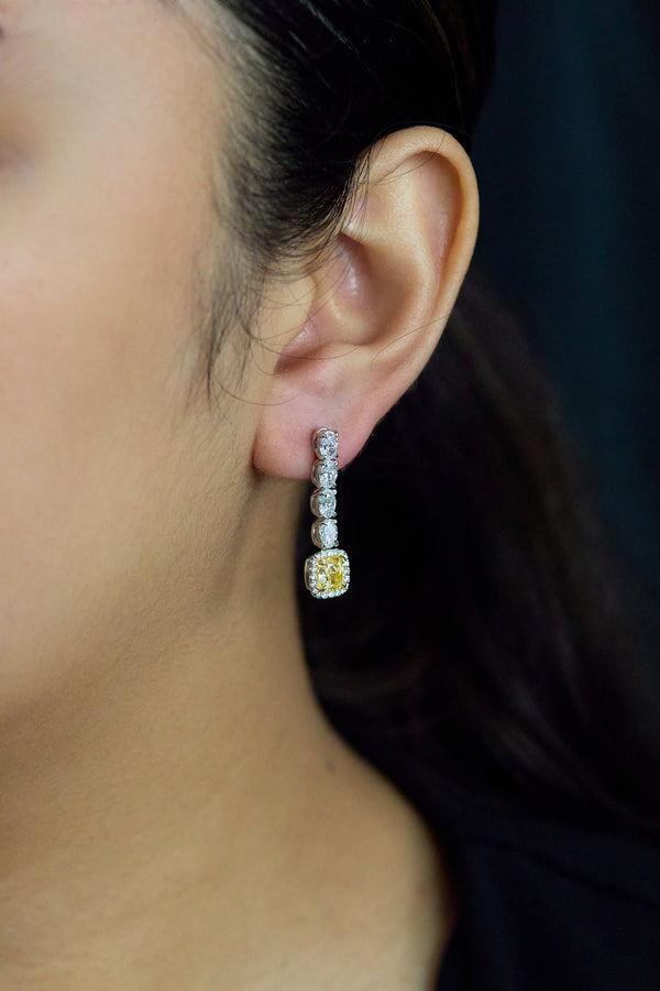 Yellow & White Diamond Drop Earrings