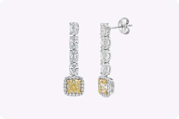 Yellow & White Diamond Drop Earrings
