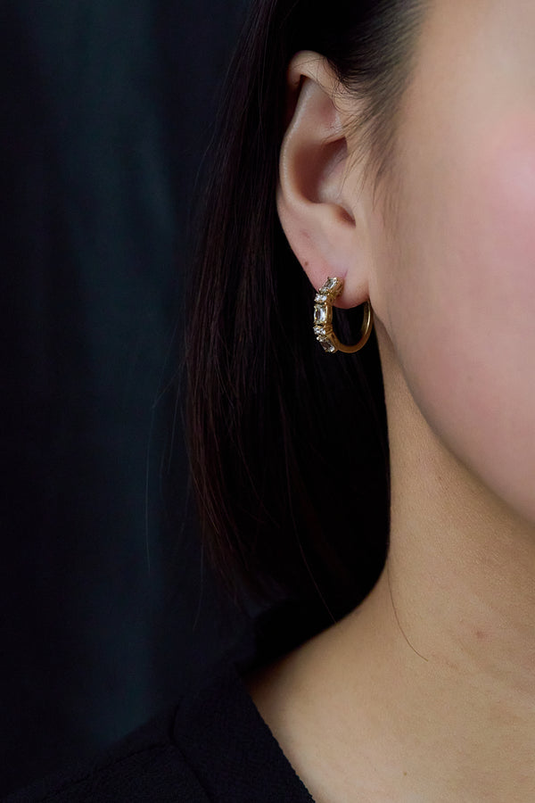 mixed-cut diamond hoop earrings in white gold by roman malakov