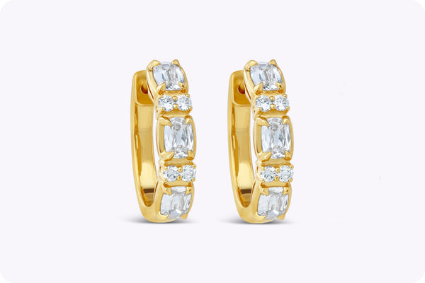 mixed-cut diamond hoop earrings in white gold
