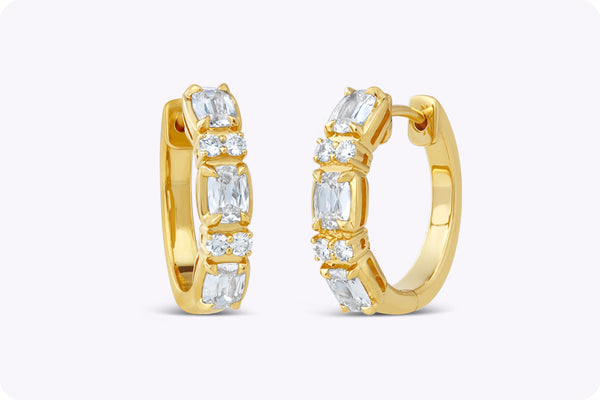 mixed cut diamond hoop earrings