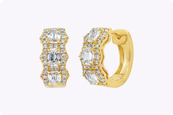 1.50 Carats Total Cushion-Cut Diamond Hoop Earrings in Yellow Gold
