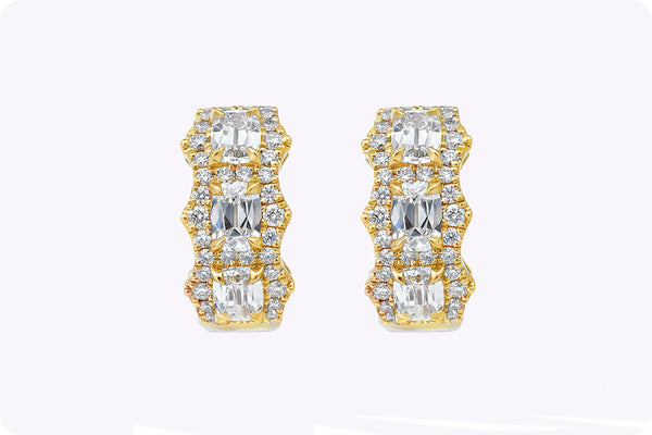Cushion Cut Diamond Hoop Earrings Yellow Gold