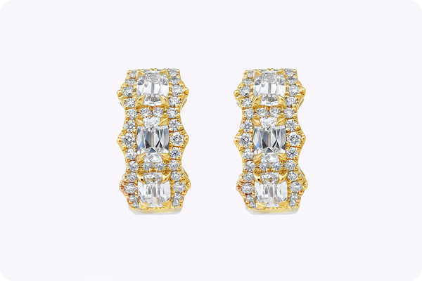 1.50 Carats Total Cushion-Cut Diamond Hoop Earrings in Yellow Gold