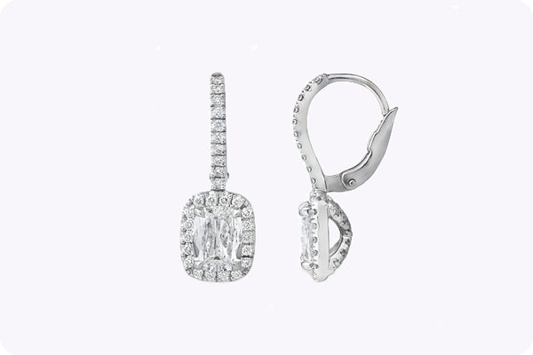 Cushion-Cut Diamond Halo Dangle Earrings