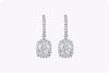 Cushion Cut Diamond Halo Dangle Earrings