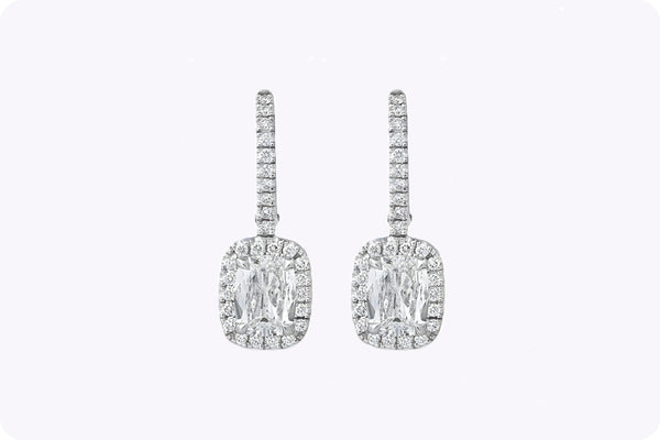 Cushion Cut Diamond Halo Dangle Earrings