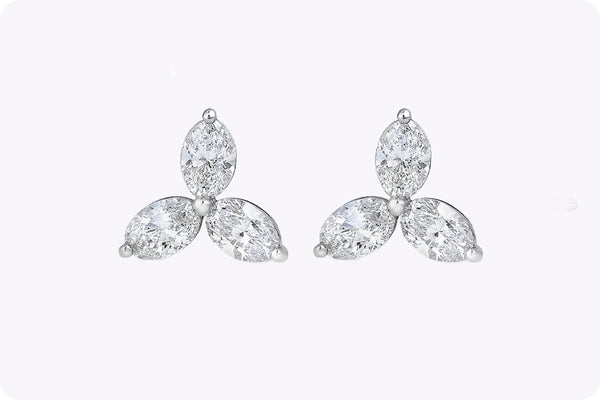 1.55 Carat Oval Cut Diamond Floral Stud Earrings in Platinum
