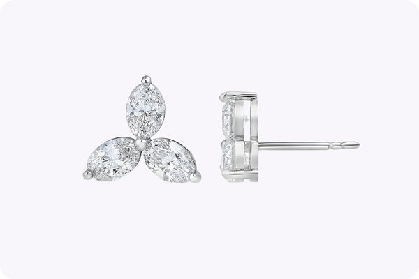 Oval Cut Diamond Floral Stud Earrings in Platinum