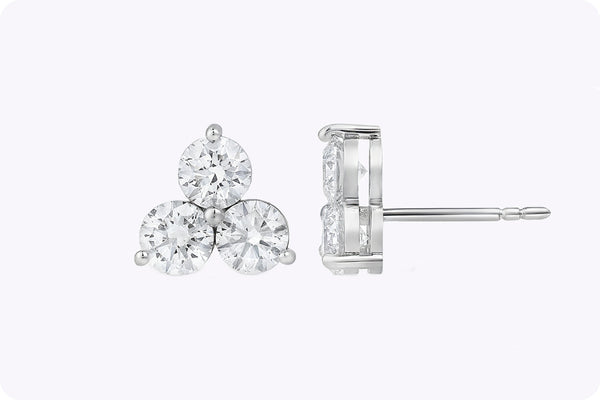 Round Brilliant Cut Diamond Clover Stud Earrings in Platinum