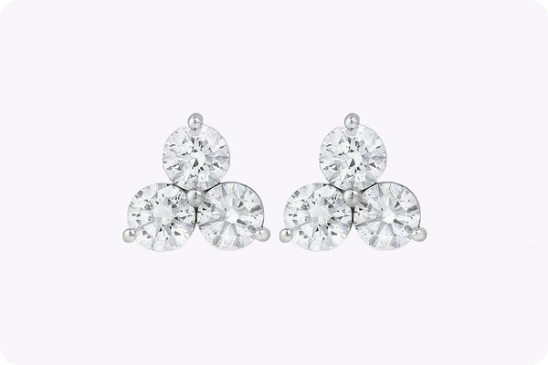3.02 Carat Round Brilliant Cut Diamond Clover Stud Earrings in Platinum