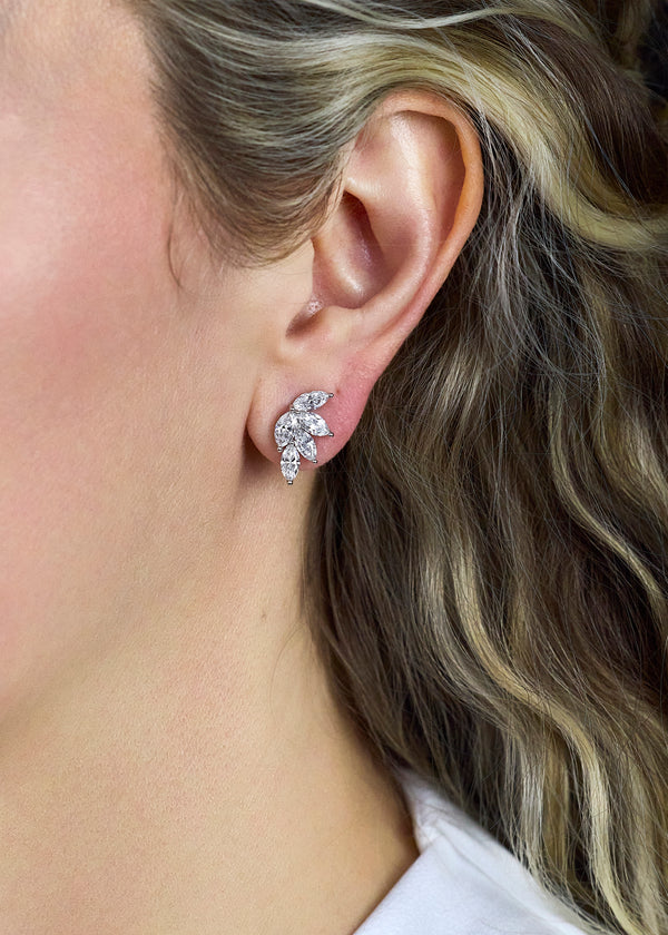 4.18 Carats Total Marquise-Cut Diamond Cluster Stud Earrings in White Gold