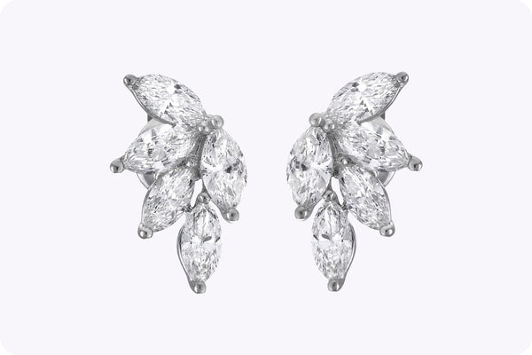 4.18 Carats Total Marquise-Cut Diamond Cluster Stud Earrings in White Gold