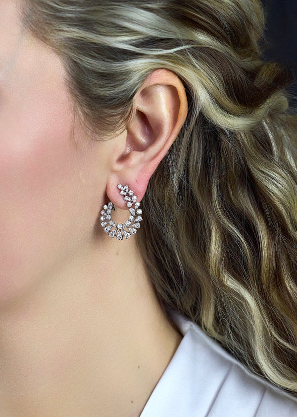 2.70 Carats Total Mixed-Cut Diamond Swirl Earrings in White Gold