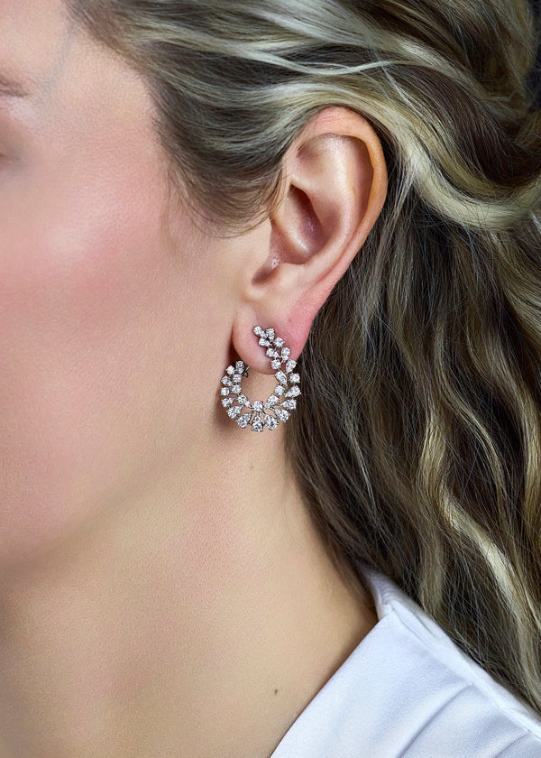 2.70 Carats Total Mixed-Cut Diamond Swirl Earrings in White Gold