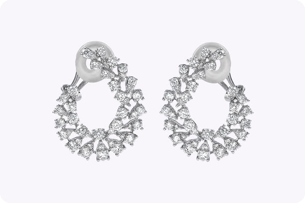 2.70 Carats Total Mixed-Cut Diamond Swirl Earrings in White Gold