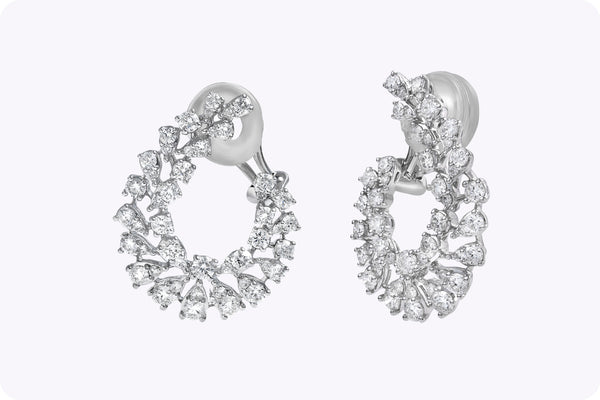 2.70 Carats Total Mixed-Cut Diamond Swirl Earrings in White Gold
