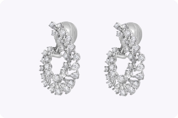 2.70 Carats Total Mixed-Cut Diamond Swirl Earrings in White Gold