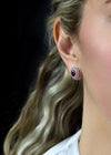 1.72 Carats Total Oval-Cut Ruby and Diamond Double Halo Earrings in White Gold