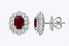 1.72 Carats Total Oval-Cut Ruby and Diamond Double Halo Earrings in White Gold