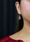 Antique 5.22 Carats Total Old European Cut Diamond & Sapphire Double Halo Dangle Earrings in White Gold & Platinum