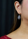 Antique 5.22 Carats Total Old European Cut Diamond & Sapphire Double Halo Dangle Earrings in White Gold & Platinum