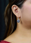 Antique 5.22 Carats Total Old European Cut Diamond & Sapphire Double Halo Dangle Earrings in White Gold & Platinum
