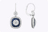 Antique 5.22 Carats Total Old European Cut Diamond & Sapphire Double Halo Dangle Earrings in White Gold & Platinum