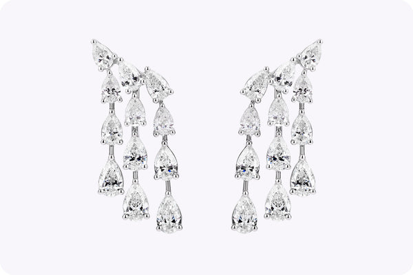 7.07 Carats Total Pear-Shaped Diamond Cascading Earrings in White Gold