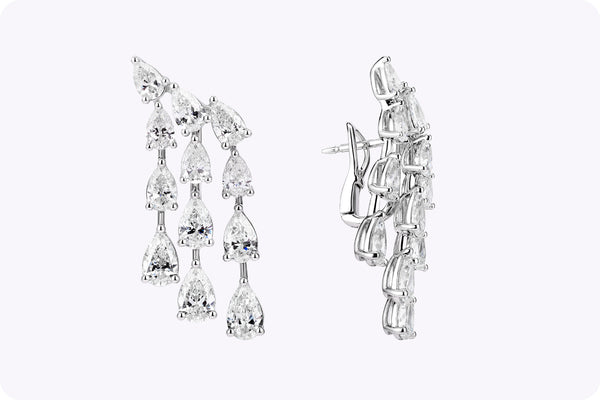 7.07 Carats Total Pear-Shaped Diamond Cascading Earrings in White Gold