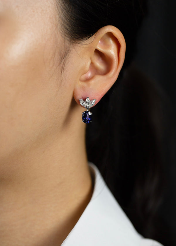 4.21 Carats Total Oval Cut Sapphire Dangle Earrings with Diamonds in White Gold