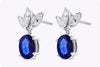 GIA Certified 4.21 Carats Total Oval Cut Sapphire Dangle Earrings  with Diamonds in White Gold