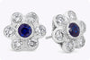 1.33 Carat Round Cut Sapphire with Diamond Flower Stud Earrings in White Gold