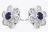 1.33 Carat Round Cut Sapphire with Diamond Flower Stud Earrings in White Gold