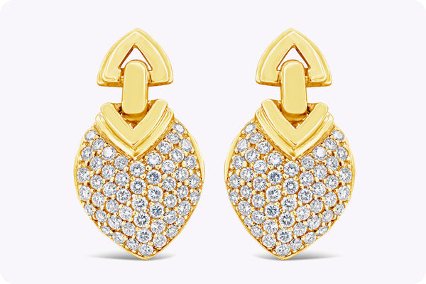 4.35 Carats Total Brilliant Round Diamond Geometric Shape Clip-On Hanging Earrings in Yellow Gold