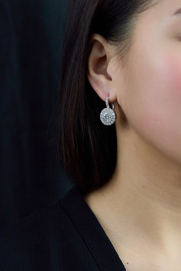 5.54 Carats Total Diamond Halo Drop Earrings in White Gold