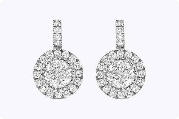 5.54 Carats Total Diamond Halo Drop Earrings in White Gold