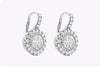 5.54 Carats Total Diamond Halo Drop Earrings in White Gold