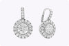 5.54 Carats Total Diamond Halo Drop Earrings in White Gold