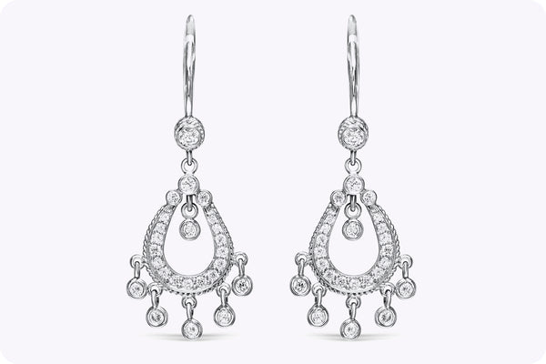 0.68 Carats Total Round Diamond Dangle Earrings in White Gold