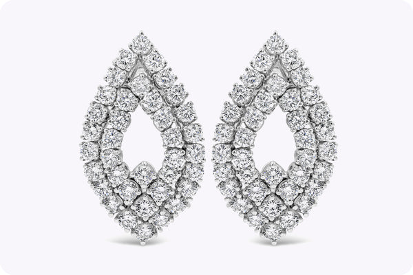 6.52 Carats Total Round Diamond Marquis Cut Omega Clip Earrings in White Gold