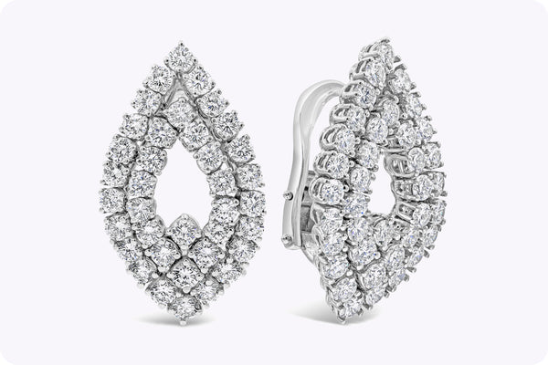 6.52 Carats Total Round Diamond Marquis Cut Omega Clip Earrings in White Gold