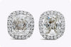 2.03 Carats Total Cushion Cut Diamond Halo Stud Earrings in White Gold